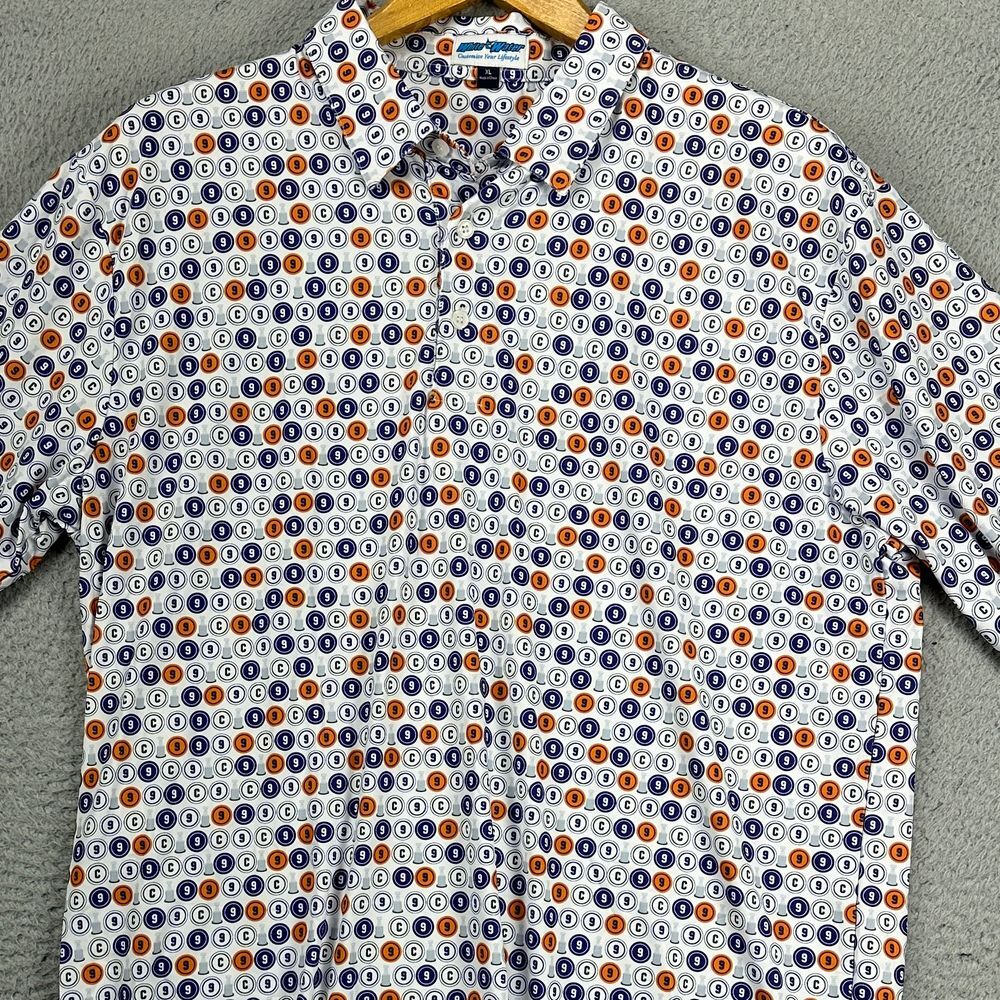 White Water Golf Polo Shirt Mens XL Blue White Geometric Rugby Athletic Stretch